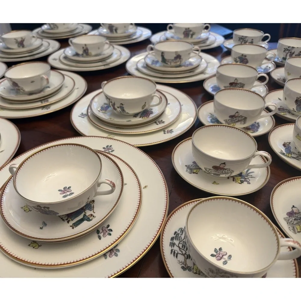 84pc Royal Worcester Early Worcester China Reproduction Chinoiserie Dinner Set